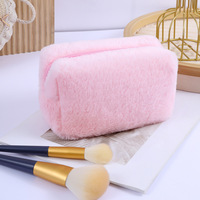 Pochette cosmétique multifonctionnelle en peluche unie avec fermeture éclair, trousse à crayons, organiseur de maquillage moelleux, sac de rangement pour maquillage