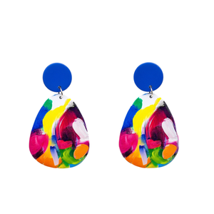 Orecchini pendenti colorati dipinti con borchie blu, gioielli di tendenza per donna, set da 12 pezzi - Product Image 2