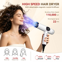 Sèche-cheveux professionnel à marque privée, 110 000 tr/min, haute vitesse, écran LCD, sans pales, ionique, à ions négatifs