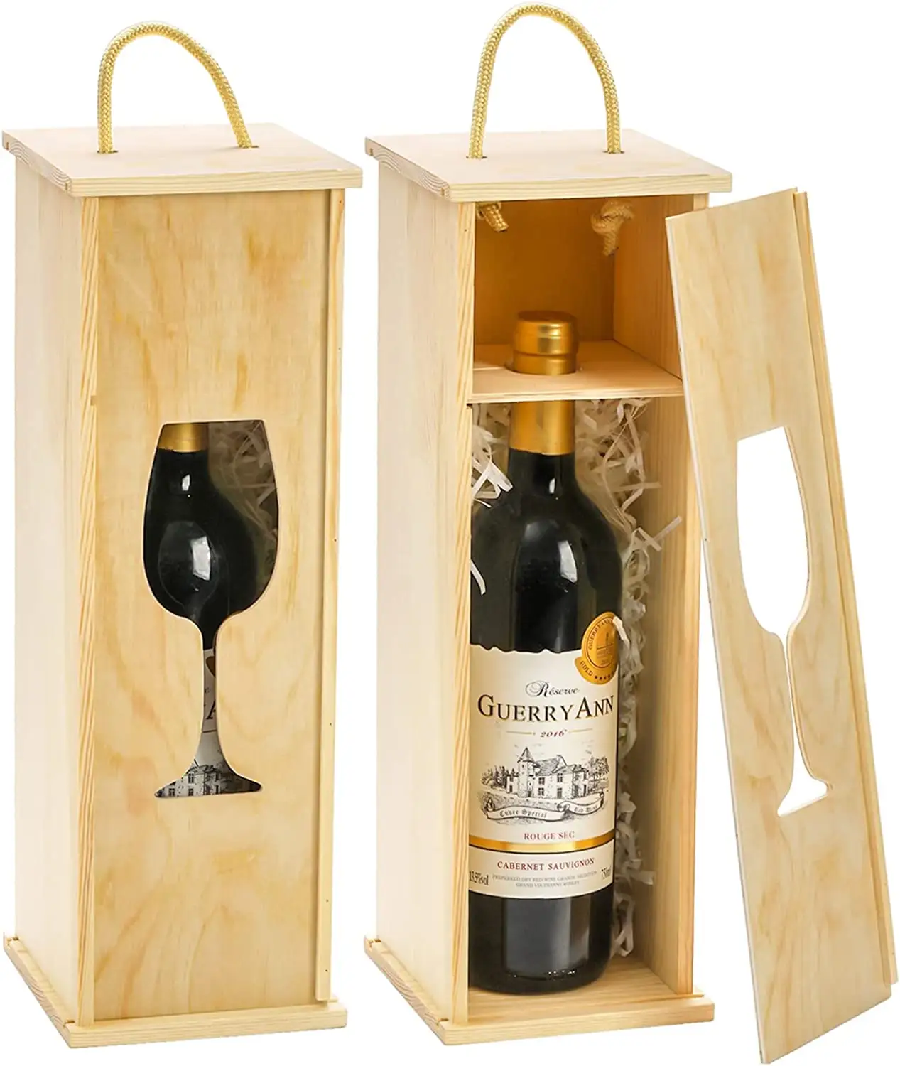 custom 2 pack wine accessories wooden wine bottle gift storage box sliding lid red wine wooden box with handle