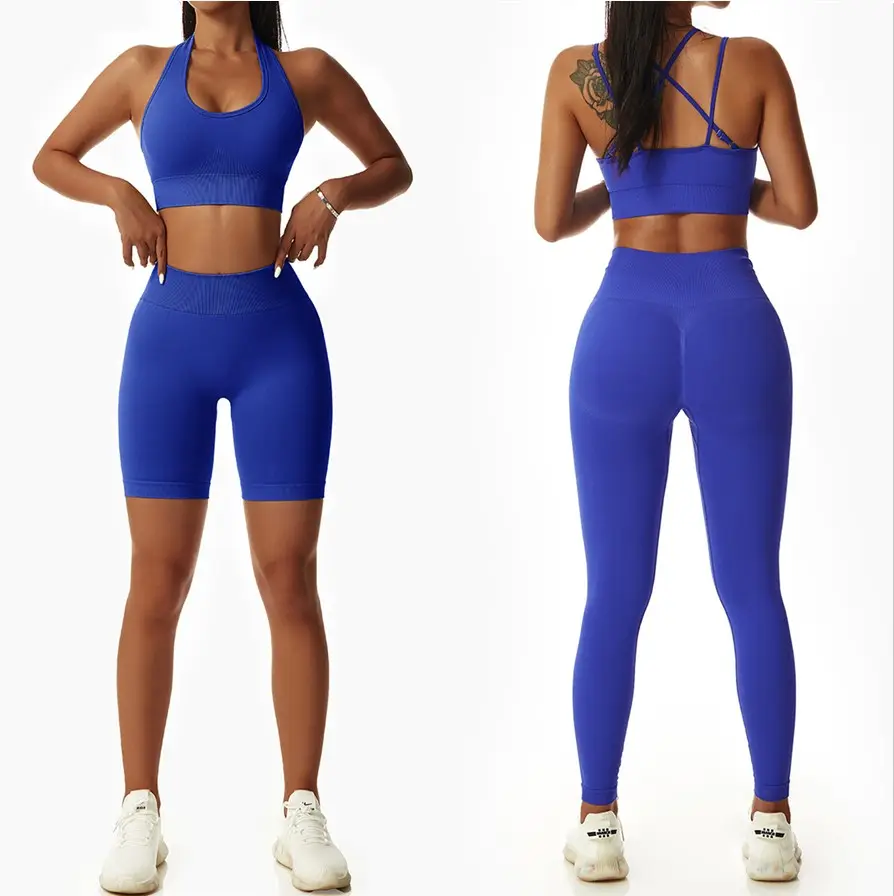 New Activewear Fitness Wear Women Gym Clothing Sports Nude Bra Leggings Shorts Seamless Workout Sets