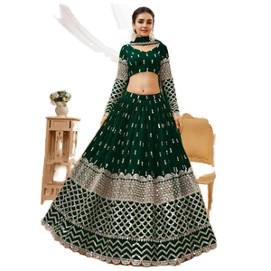 Ensembles pour femmes séduisantes paillettes vertes Georgette Lehenga Choli pour Mehendi Wear - Product Image 1
