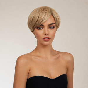 Perruque courte synthétique beige blonde style pixie, avec frange latérale, perruque complète tendance pour <span class=keywords><strong>femme</strong></span> moderne, vente en gros d'usine - Product Image 6