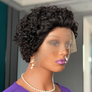 Perruque à bandeau courte bouclée en <span class=keywords><strong>cheveux</strong></span> humains vierges brésiliens authentiques pour femmes, qualité supérieure, perruque en dentelle - Product Image 2