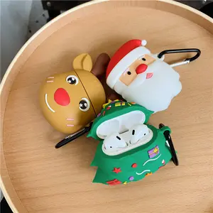 2020 Christmas gift 3D Cartoon silicone protective Santa earphone case For Airpods 1 2 Case