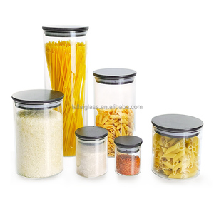 环保黑盖硼硅酸盐玻璃食品香料饼干罐密封透明玻璃储物容器套装适用于厨房洗衣房 - Product Image 1