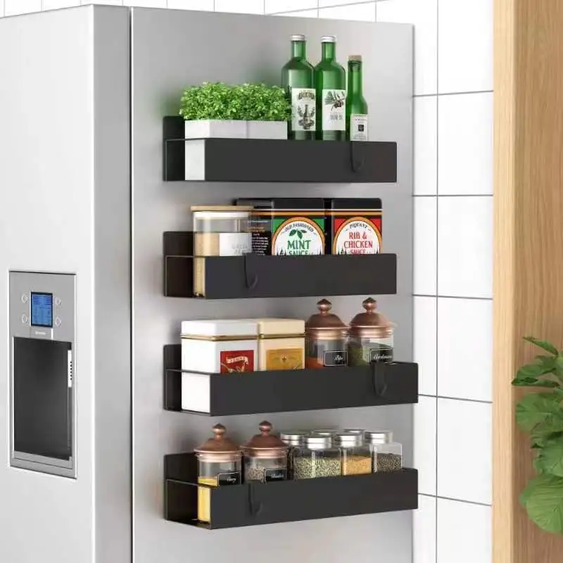 Black Housewares Kitchen Wine Holder 4 Pack Magnetic Spice Storage Rack Organizer Set For Refrigerator And Oven