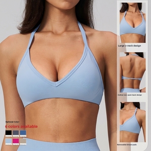 Sujetadores deportivos <span class=keywords><strong>con</strong></span> tirantes para mujer, <span class=keywords><strong>con</strong></span> logo personalizado, sin costuras, espalda abierta, bralette, <span class=keywords><strong>top</strong></span> corto <span class=keywords><strong>con</strong></span> tirantes finos ajustables, OEM/ODM - Product Image 3