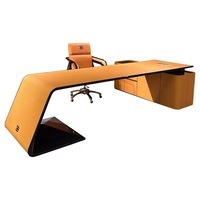 Bureau de direction Bugatti Light Luxury, bureau d'ordinateur d'angle moderne et design avec étagère, en bois, chaise de bureau pour patron