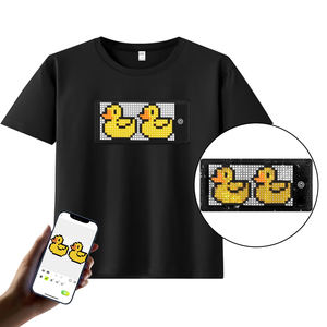 Camisetas LED de algodón negro programables con aplicación, camiseta con logotipo brillante recargable, camisetas LED de desplazamiento con luz de fiesta luminosa - Product Image 3