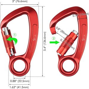 Mosquetón T-Fly con bloqueo automático 35KN rojo en forma de D para escalada en roca y rápel - Product Image 5
