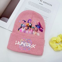 Gorro de Punto con Estampado de KPop Demon Hunters, Forrado de Felpa, Cálido para Invierno, para Mujer, Estilo Anime, Informal