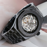 Montre chronographe automatique mécanique résistante à l'eau avec boîtier et bracelet en acier inoxydable au design squelette tendance OEM