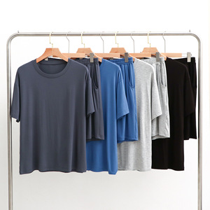 Pigiama <span class=keywords><strong>da</strong></span> <span class=keywords><strong>uomo</strong></span> casual in pile modale traspirante 180g, lavorato a maglia, taglie forti, manica corta, elasticizzato, due pezzi, con tasche, per casa - Product Image 4