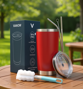 Tazza termica Vanow da 20oz in acciaio inossidabile con cannuccia e spazzolino, senza BPA, isolata sottovuoto, per uso esterno - Product Image 2