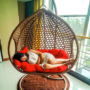 Silla Colgante de Mimbre de Ratán para Adultos, con Estructura de Acero, en Forma de Huevo, para Jardín, Patio, con Cojín, Cama Columpio para Bebés - Product Image 5