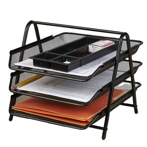 Black Office Home School 3 Tier Document Tray Metal Paper Document Holder <b>Organizer</b> Desk Desk Letter Tray - Product Image 1