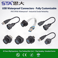 Câble adaptateur aviation USB 3.0 étanche IP67, connecteur femelle vers mâle, double prise femelle, 0,3m, 0,5m, 1m, 2m, 3m