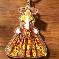 Porte-clés en acrylique en forme d'oie mignonne habillée pour Thanksgiving, avec tablier de dinde et citrouille d'automne, breloque de sac pour cadeaux de fête