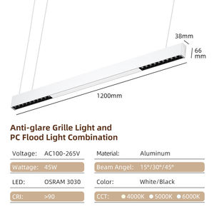 Modern Commercial Office Hanging <b>Light</b> Linear Anti-glare Grille <b>Light</b> Aluminum 45W Led Linear Pendant <b>Light</b> Suspended Lamp - Product Image 4