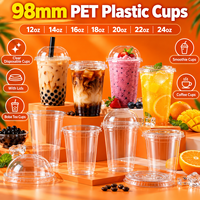 Gobelets en plastique PET de 98 mm, 12 oz, 14 oz, 16 oz, 18 oz, 20 oz, 22 oz, 24 oz, gobelets jetables transparents avec couvercles, gobelets pour thé à bulles, gobelets pour smoothies, gobelets pour café