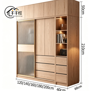 Armoire à portes coulissantes pour chambre à coucher, style moderne et simple, pour petit appartement, couleur bois naturel, <span class=keywords><strong>porte</strong></span> en verre, grand <span class=keywords><strong>placard</strong></span> - Product Image 5