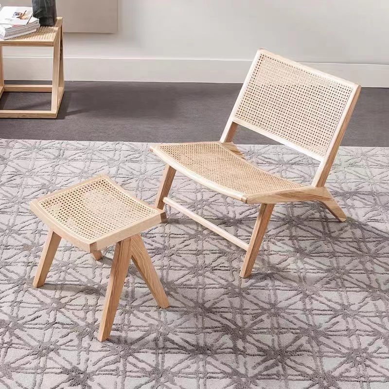 Wholesale Living Room Lounge Armless Chairs Rattan Back and Seat Leisure Wooden Chair