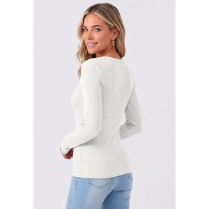 Camiseta de Punto Acanalado de Manga Larga con Cuello en V para Mujer, Ajustada, Básica, Informal, para Otoño, Suave y Elástica - Product Image 6