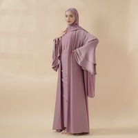 Ensemble Abaya 5 Pièces en Crêpe Satiné à Manches Volants pour Femmes Musulmanes – Robe Longue d'Été Modeste, Élégante, Fluide, Luxueuse et Douce – Vente en Gros