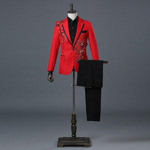 Costume de scène formel pour homme avec <span class=keywords><strong>blazer</strong></span> à paillettes et cristaux, idéal pour bal de promo, soirée, chanteur, animateur, chorale, mariage, maître de cérémonie - Product Image 4