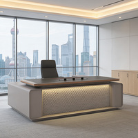 Bureau de direction moderne de luxe avec éclairage d'ambiance LED, bureau de direction haut de gamme intelligent pour bureau de PDG