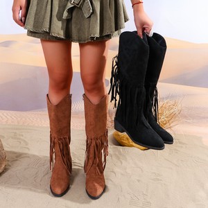 Bottes de cowboy personnalisées pour femmes, en cuir et denim marron, style western, chaussures de travail pour femmes - Product Image 2