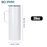 Gobelets à sublimation en acier inoxydable, isolés sous vide, 20 oz, avec poignée, thermos, pour garder les boissons chaudes/froides, bouteille d'eau pour impression DIY