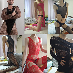 Body sexy en résille pour homme avec découpes, design transparent, taille mi-haute, en nylon et élasthanne, pour le printemps 2023 - Product Image 1