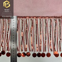 LEIXUSI 16cm Dentelle géométrique à sequins et pompons, broderie perlée pour costumes de scène, bijoux et accessoires DIY