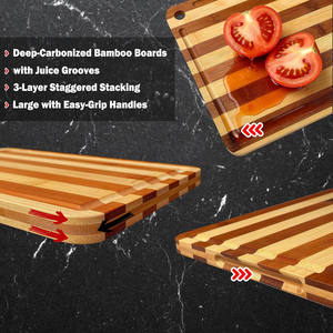 Nuevo Juego de Tablas de Cortar a Rayas, Juego de 3 Tablas de Cortar de Bambú Natural Carbonizado Profundo para Carne, Verduras, Frutas, Cocina, Hogar, Regalo - Product Image 3