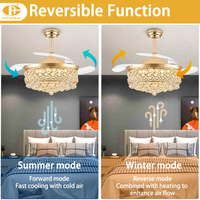 Ventilateur de plafond lumineux moderne de luxe à cristaux invisibles, économe en énergie, LED, télécommande intelligente, vente chaude 2026