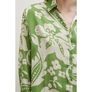 Chemise en satin vert à fleurs pour femmes, boutonnée, décontractée, pour tous les jours - Product Image 4