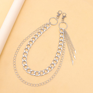 Cadena de cintura estilo hip hop de metal con colgante de doble capa con púas, cadena corporal de aleación de zinc, moda casual - Product Image 4