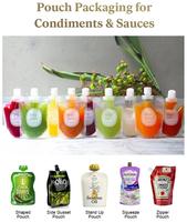 Emballages personnalisés biodégradables de qualité alimentaire pour boissons liquides, sachets jetables en plastique pour jus avec bec verseur et trou pour paille