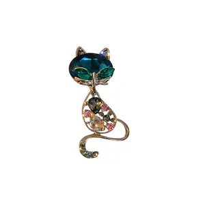 반짝이는 모조 다이아몬드 여성 브로치 블루 라인 석 크리스탈 핀 브로치 고양이 동물 디자이너 브로치 패션 의류 액세서리