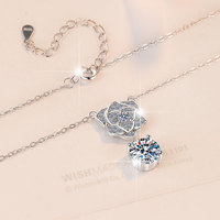 Collier pendentif rose en moissanite synthétique de haute qualité, en argent sterling 925, avec breloque rose, pour femme, idéal comme cadeau