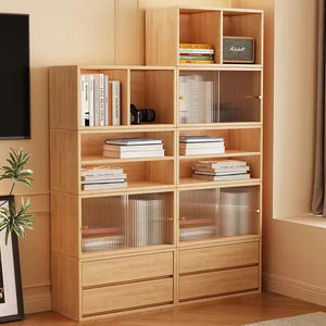 ตู้ไม้จริงแบบโมดูลาร์มินิมอล  รักษ์โลก ทนทาน  ประตูกระจกแบบริบบิ้น  5+ ลิ้นชัก สำหรับบ้านสมัยใหม่ ห้องนั่งเล่น โรงแรม - Product Image 1