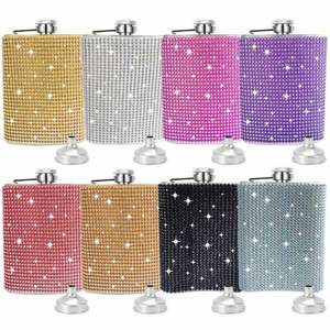 Al por mayor, cantimplora de acero inoxidable de 6oz y 8oz con diamantes de imitación brillantes para licor, whisky y alcohol - Product Image 1