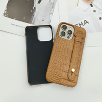 Étui de téléphone en cuir d'affaires avec bracelet pour Iphone 16 15 14 13 12 11 housse de téléphone en cuir à motif crocodile avec sangle