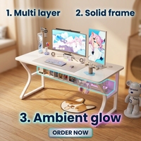Ensemble table et chaise de jeu YOUTAI en métal blanc pur en forme de C avec pieds en MDF, bureau d'ordinateur polyvalent pour la maison, le bureau et les e-sports, élégant