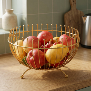 Support de panier à fruits rond en métal avec finition dorée pour rangement de cuisine, design en fil métallique durable, style moderne, à un seul niveau - Product Image 4