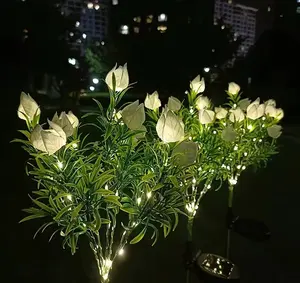 Gardenia Simulation Lantern by Solar Waterproof LED Courtyard Garden Decoration Artificial Flowers Atmosphere Light Outdoor