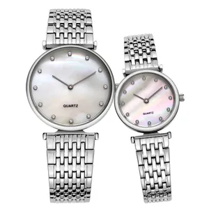 Fashion Mother of Pearl Dial Couple Watches Popular Japan Movt Ultra thin Quartz Watch Premium 304 Stainless Steel Strap Watch