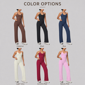 Conjunto Deportivo para Mujer, Top Halter Suave con Cuello Cruzado, Pantalones Anchos de Cintura Alta, Corte Ajustado, 2 Piezas, Ropa Deportiva para Yoga, Gimnasio, Running - Product Image 5